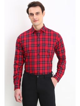 Allen Solly - Men Red Slim Fit Check Full Sleeves Formal Shirt