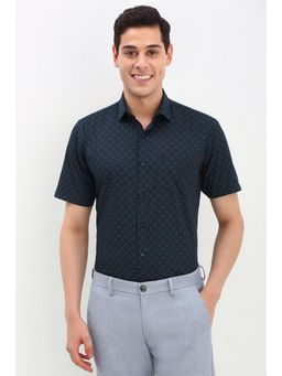 Allen Solly - Men Navy Slim Fit Print Half Sleeves Formal Shirt