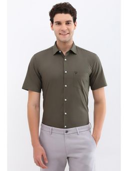 Allen Solly - Men Olive Slim Fit Solid Half Sleeves Formal Shirt