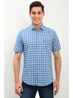 Allen Solly - Men Blue Slim Fit Check Half Sleeves Casual Shirts