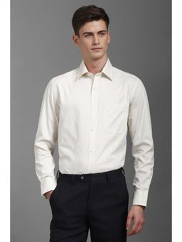 Louis Philippe - Men Cream Classic Fit Print Full Sleeves Formal Shirt