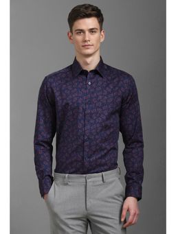Louis Philippe - Men Navy Classic Fit Print Full Sleeves Formal Shirt