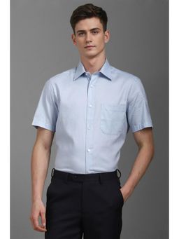 Louis Philippe - Men Blue Classic Fit Textured Half Sleeves Formal Shirt