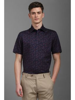 Louis Philippe - Men Navy Classic Fit Print Half Sleeves Formal Shirt