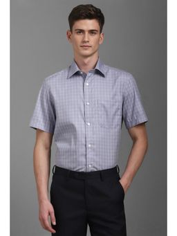 Louis Philippe - Men Grey Classic Fit Check Half Sleeves Formal Shirt