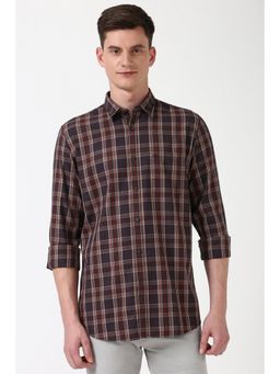 Peter England - Men Brown Slim Fit Check Casual Shirt