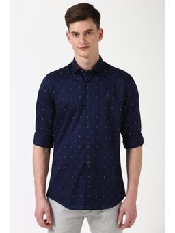 Peter England - Men Navy Slim Fit Print Casual Shirt