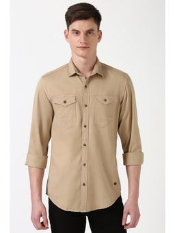 Peter England - Men Beige Slim Fit Solid Casual Shirt