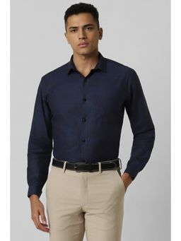 Van Heusen - Men Navy Slim Fit Print Full Sleeves Formal Shirt
