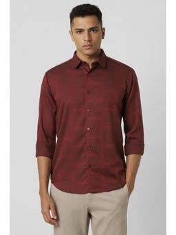 Van Heusen - Men Red Slim Fit Print Full Sleeves Formal Shirt