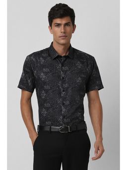 Van Heusen - Men Black Slim Fit Print Half Sleeves Formal Shirt
