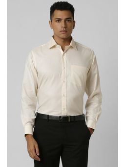 Van Heusen - Men Cream Regular Fit Textured Full Sleeves Formal Shirt