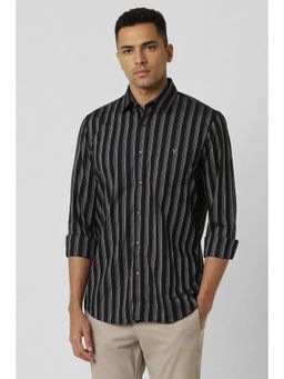 Van Heusen - Men Black Slim Fit Stripe Full Sleeves Casual Shirt