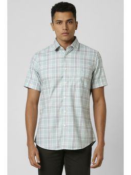 Van Heusen - Men Green Slim Fit Check Half Sleeves Casual Shirt