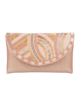 Mochi - Beige Mirror Work Faux Leather Clutch
