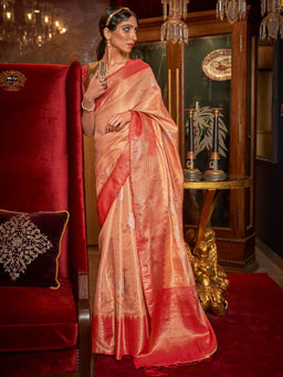Odette - Festive Peach Silk Blend Woven Saree with Unstitched Blouse