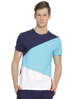 AM SWAN - Mens Colorblock Astral Aura-white-blue Atoll-fiery Red T-shirt