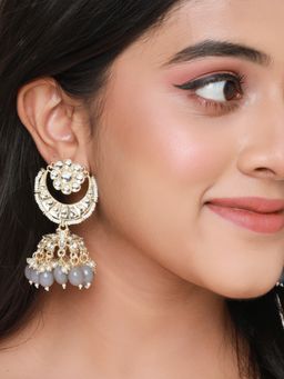 VIRAASI - Gold Plated Grey Pearl Kundan Jhumka Earrings for Women and Girls