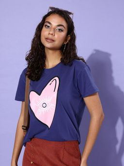 DILLINGER - Navy Blue Graphic Boxy Regular T-Shirt