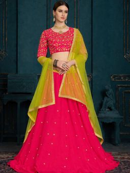 Odette - Women Pink Georgette Embroidered Lehenga with Unstitched Blouse and Dupatta