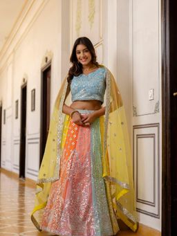 Odette - Women Multicolor Georgette Embroidered Lehenga with Unstitched Blouse and Dupatta