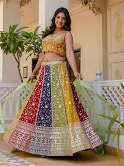 Odette - Women Multicolor Georgette Embroidered Lehenga with Unstitched Blouse and Dupatta