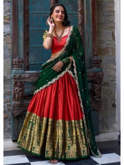 Kedar Fab - Women's Woven Green Semi Stitched Lehenga with Unstitched Blouse and Dupatta