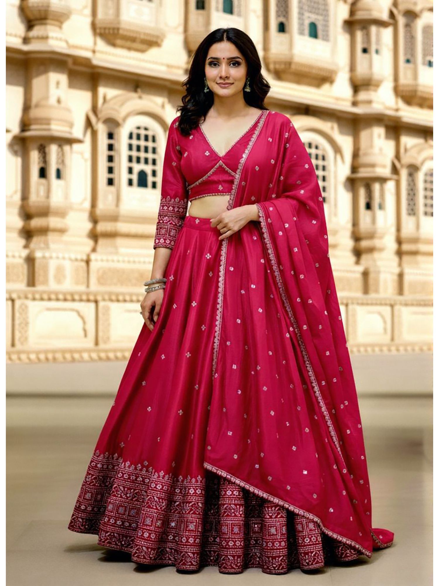 kedar fab Women's Pink Sequins Embroidered Semi Stitched Lehenga with Unstitched Blouse and Dupatta-picture-14