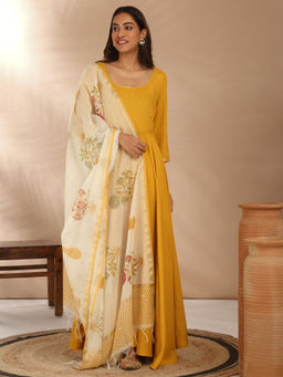 Likha - Rayon Asymmetrical Solid Kurta with Chanderi Pichwai Dupatta LIKUTSKD205 (Set of 2)