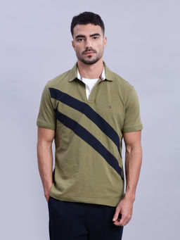 Tommy Hilfiger - Men Olive Striped Polo T-Shirt