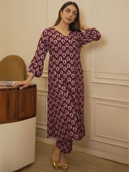 Libas - Maroon Printed Rayon Straight Kurta Set for Women