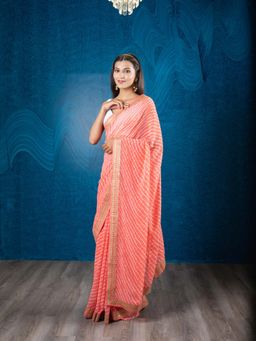 EXCLUSIVA - Peach Blended Georgette Leheriya Saree with Unstitched Blouse