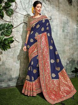 Odette - Blue Weaved Silk Designer Saree with Unstitched Blouse