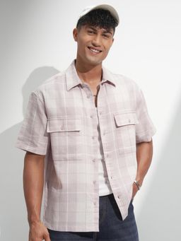 LOCOMOTIVE - Men Comfort Relaxed Fit Checked Spread Collar Cotton Casual Shirt