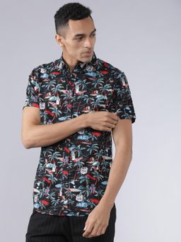 LOCOMOTIVE - Men Black and Blue Slim Fit Printed Casual Shirt