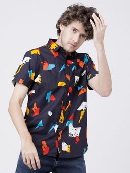 LOCOMOTIVE - Men Navy Blue Slim Fit Printed Cotton Casual Shirt