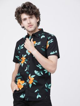 LOCOMOTIVE - Men Black Slim Fit Printed Casual Shirt