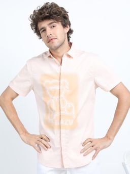 LOCOMOTIVE - Men Peach-Coloured Slim Fit Printed Casual Shirt