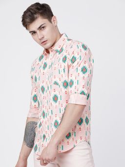 LOCOMOTIVE - Men Premiums Coral Teal Printed Casual Slim Fit Shirt