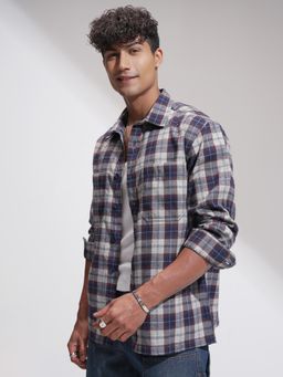 LOCOMOTIVE - Tartan Checks Checked Cutaway Collar Oversized Shirt