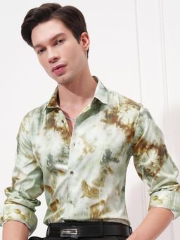 LOCOMOTIVE - Abstract Printed Cutaway Collar Slim Fit Satin Shirt