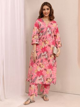 Libas - Pink Cotton Blend Floral Co-Ord Set