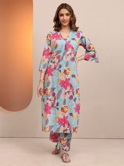 Libas - Blue Cotton Blend Floral Co-Ord Set