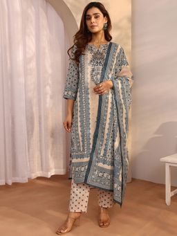 Libas - Cotton Blend Floral Kurta With Pant & Dupatta