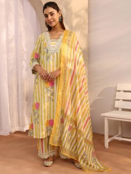 Libas - Cotton Blend Floral Kurta With Palazzo & Dupatta