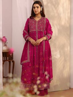 Libas Art - Chinon Floral Kurta With Palazzo & Dupatta