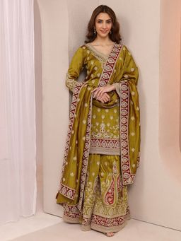 Libas Art - Chinon Paisley Kurta With Palazzo & Dupatta