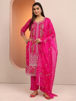 Libas - Organza Floral Kurta With Pant & Dupatta