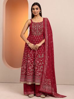 Libas - Georgette Floral Anarkali Kurta With Palazzo & Dupatta