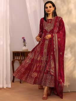 Libas - Georgette Embroidered Anarkali Kurta With Pant & Dupatta
